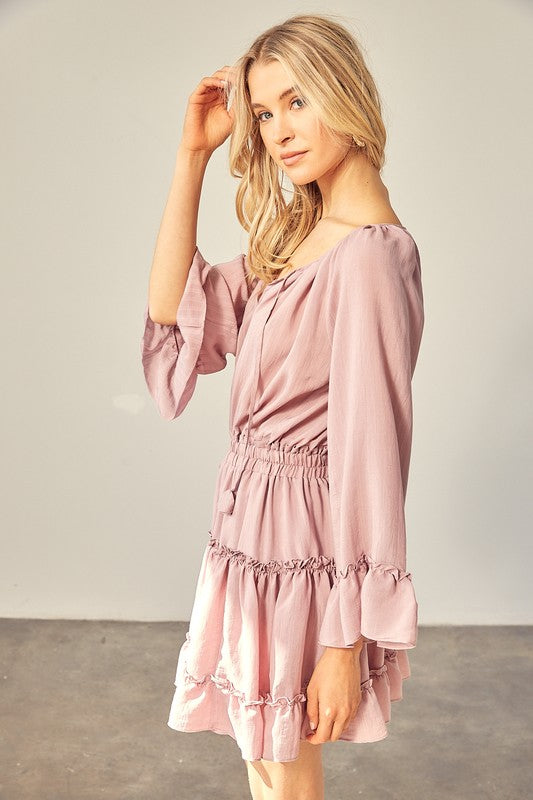 Tousled Long Sleeve Ridge Dress