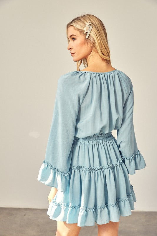 Tousled Long Sleeve Ridge Dress