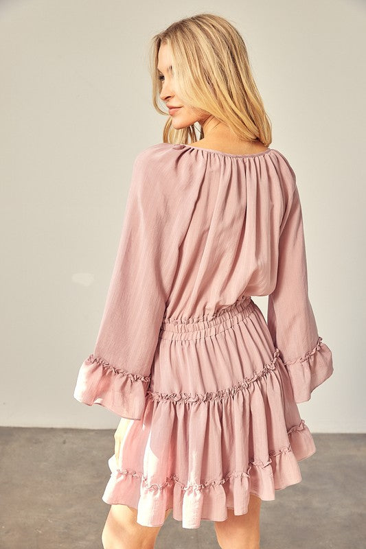 Tousled Long Sleeve Ridge Dress